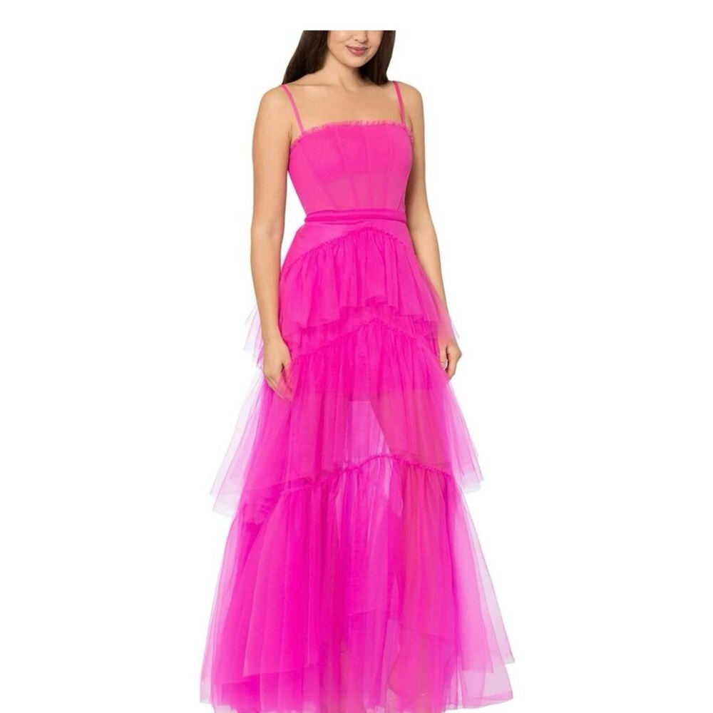 Betsy & Adam Hot Pink Tulle Dress